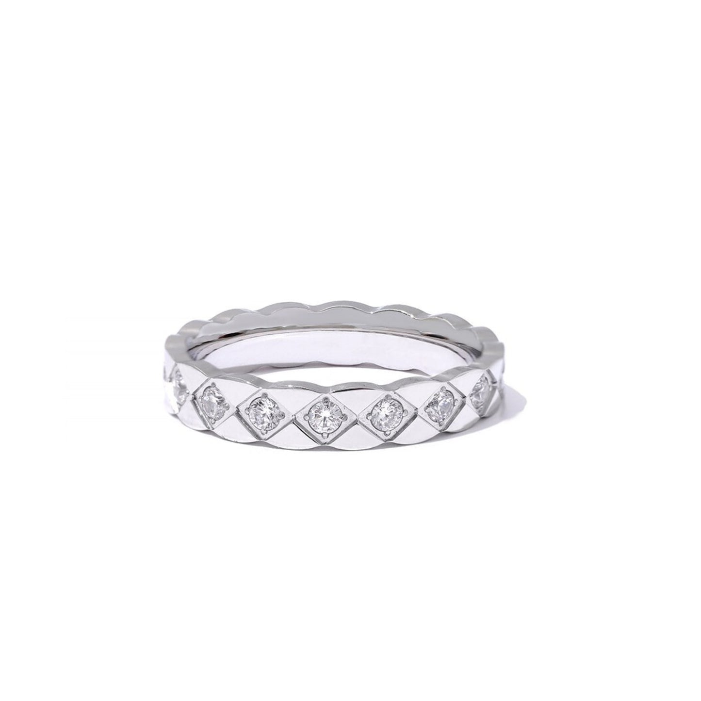 Stainless Steel Hypoallergenic Waterproof Tarnish Free Quilted Diamantés Rings The Aura