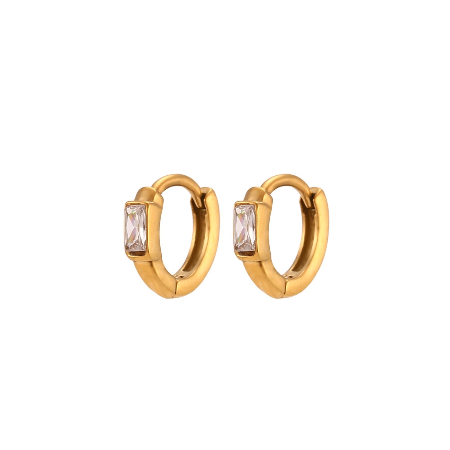 18K Gold Plated Stainless Steel Hypoallergenic Waterproof Tarnish Free Waterproof Sweatproof No-Fade Solo Oblong Diamantés Hoop Earrings The Aura