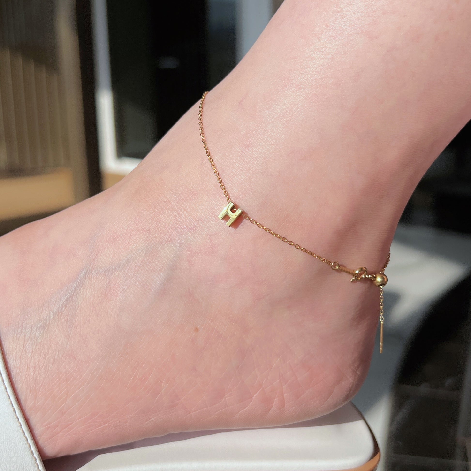 18K Gold Plated Stainless Steel Hypoallergenic Waterproof Tarnish Free Tiny Alphabet Anklets The Aura