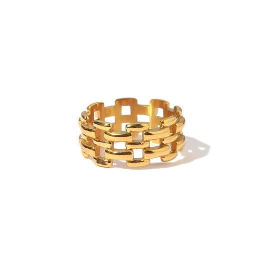 18K Gold Plated Stainless Steel Hypoallergenic Waterproof Tarnish Free Waterproof Sweatproof No-Fade Woven Ring The Aura
