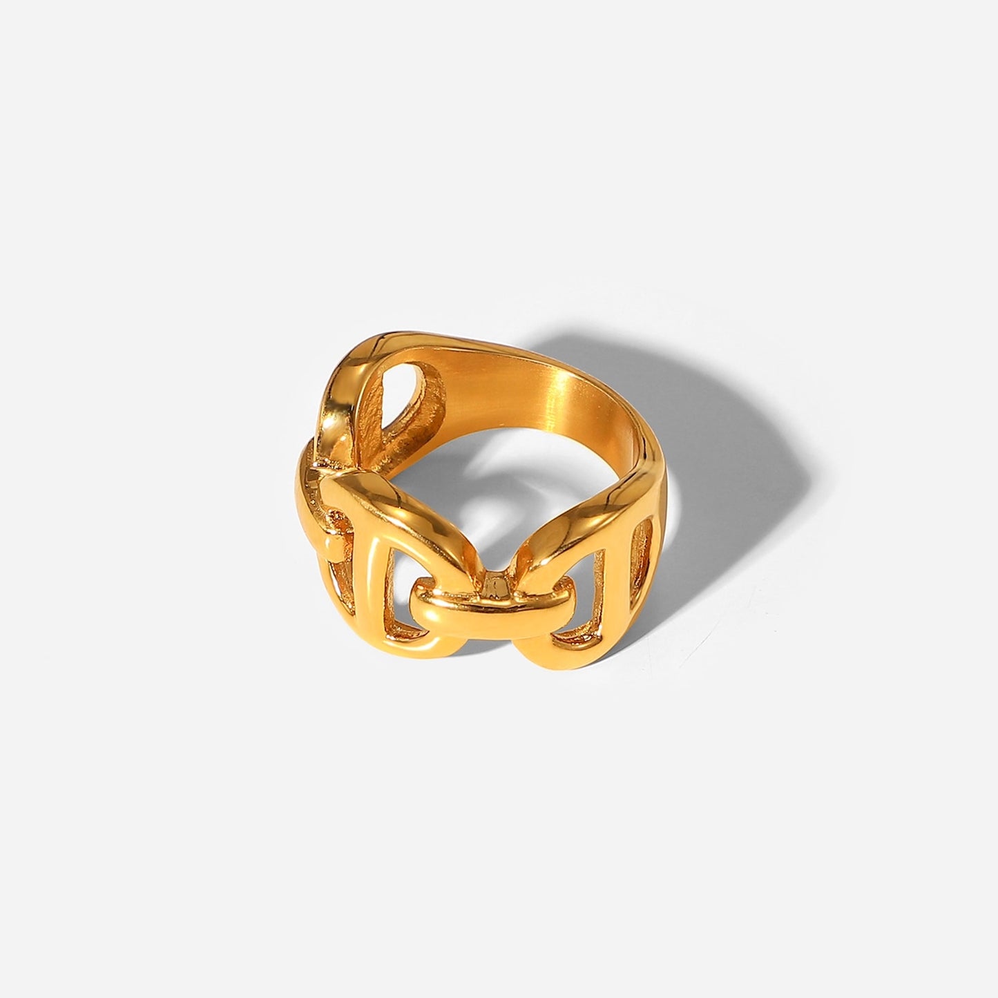 18k Gold Plated Stainless Steel Anchor Chain Rings The Aura