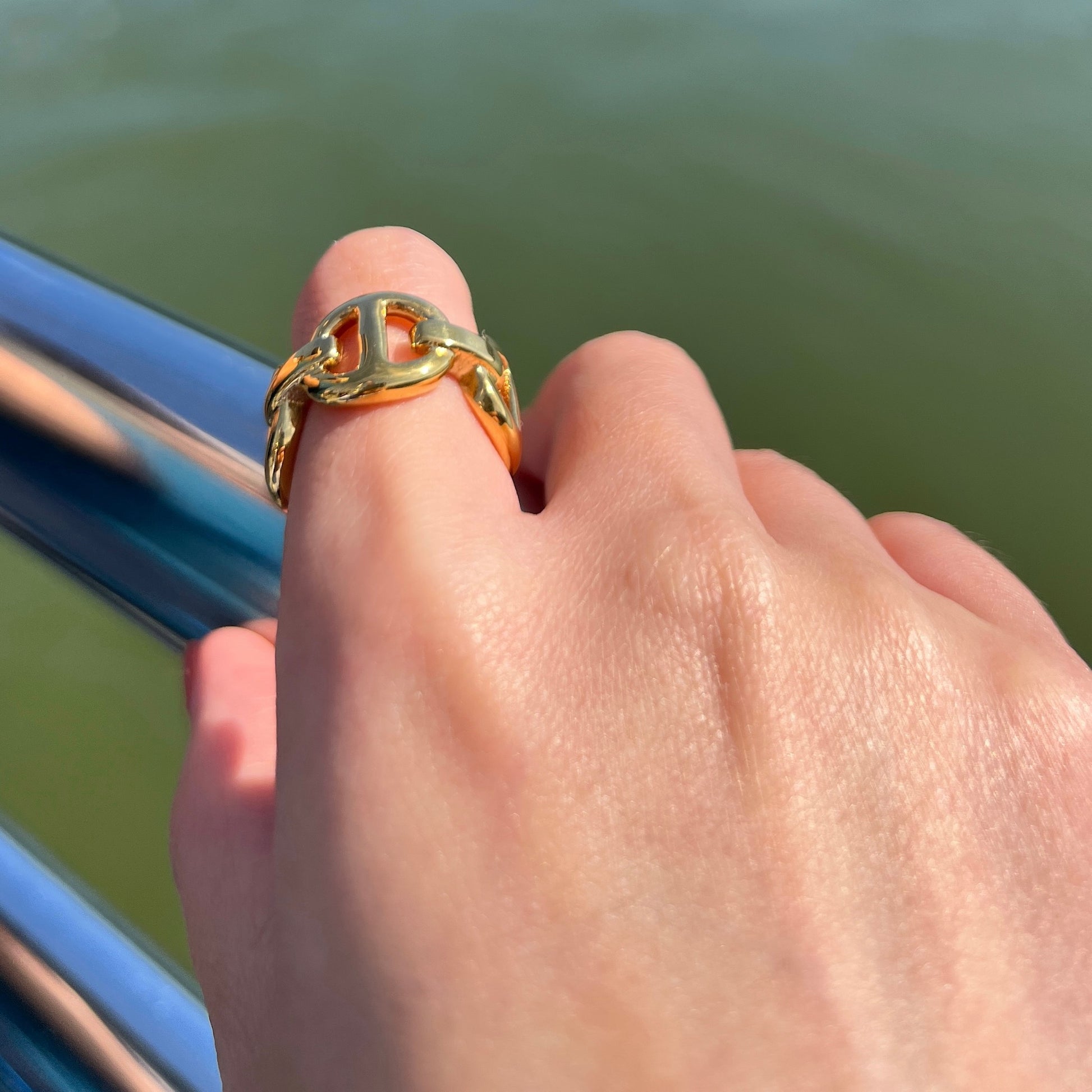 18k Gold Plated Stainless Steel Anchor Chain Rings The Aura