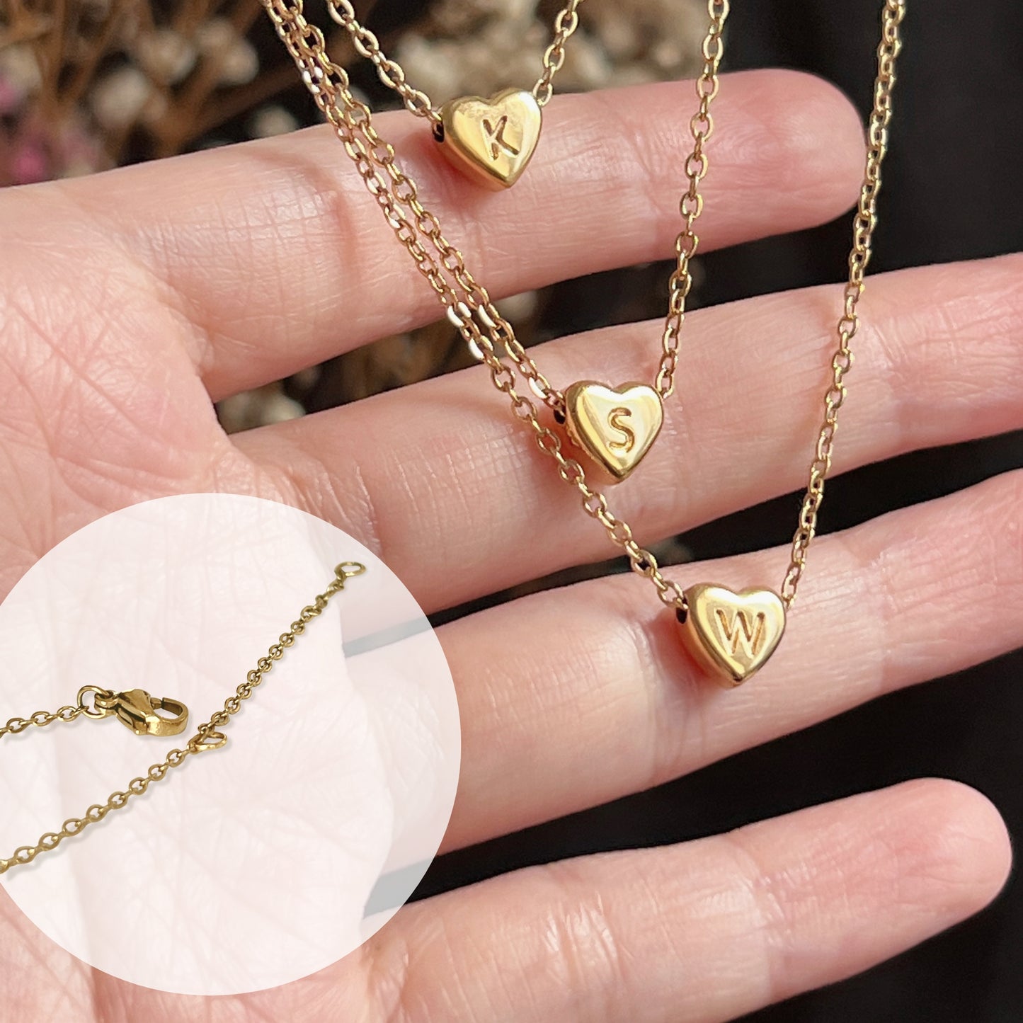 18k Gold Plated Stainless Steel Mini Heart Alphabet Necklaces The Aura