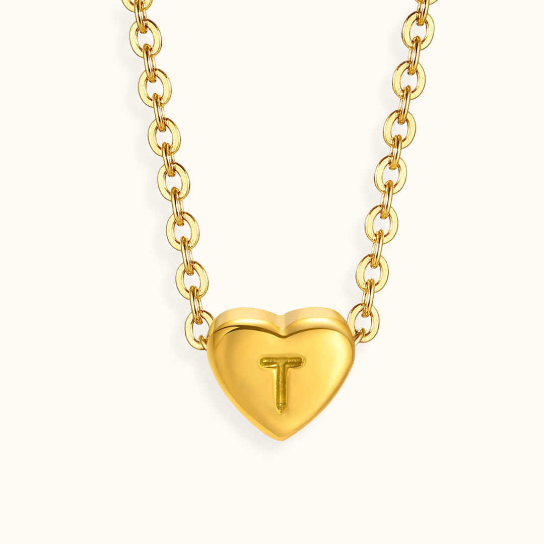 18k Gold Plated Stainless Steel Mini Heart Alphabet Necklaces The Aura