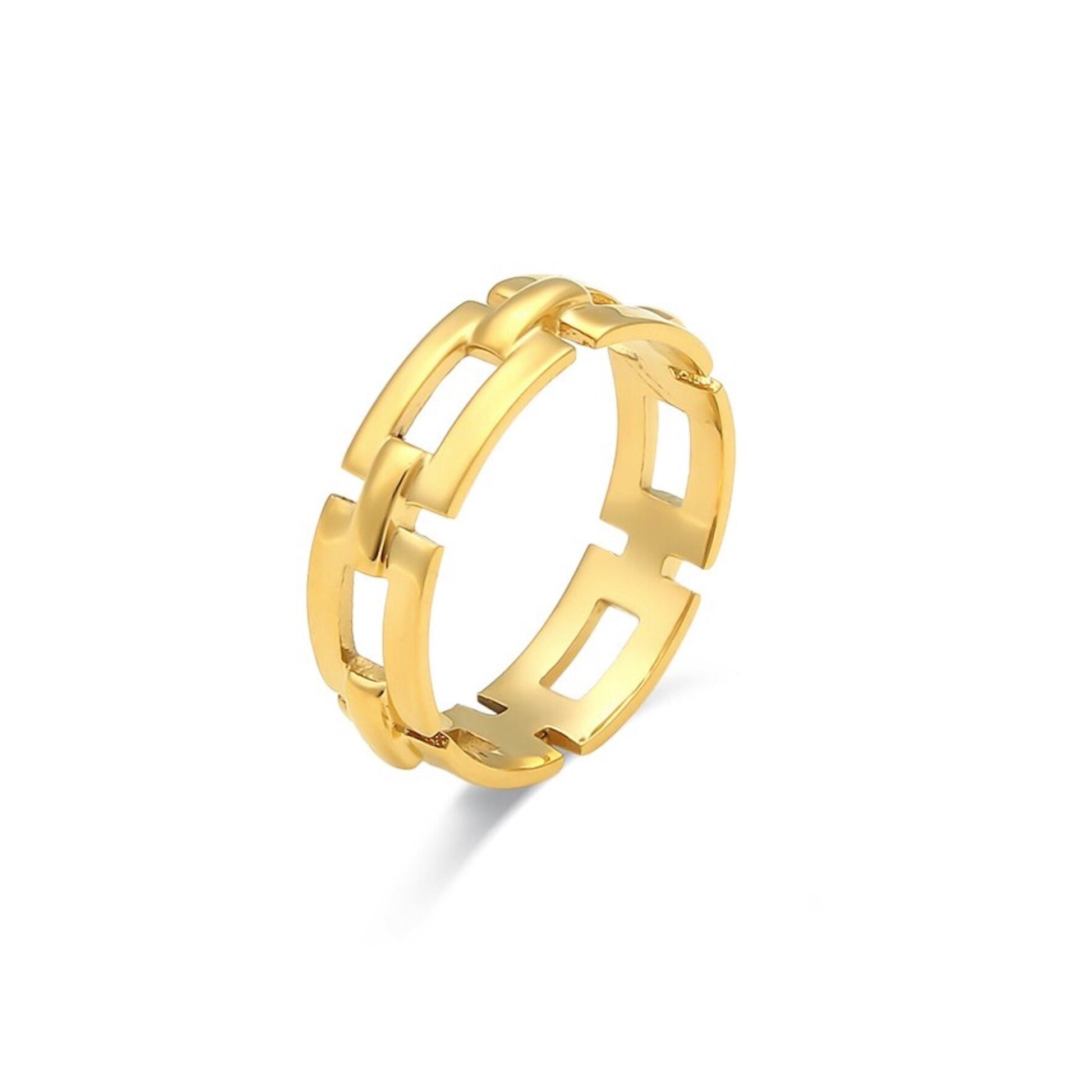 Gold PVD Plated Stainless Steel Hypoallergenic Waterproof Tarnish Free Oblong Link Chain Rings The Aura