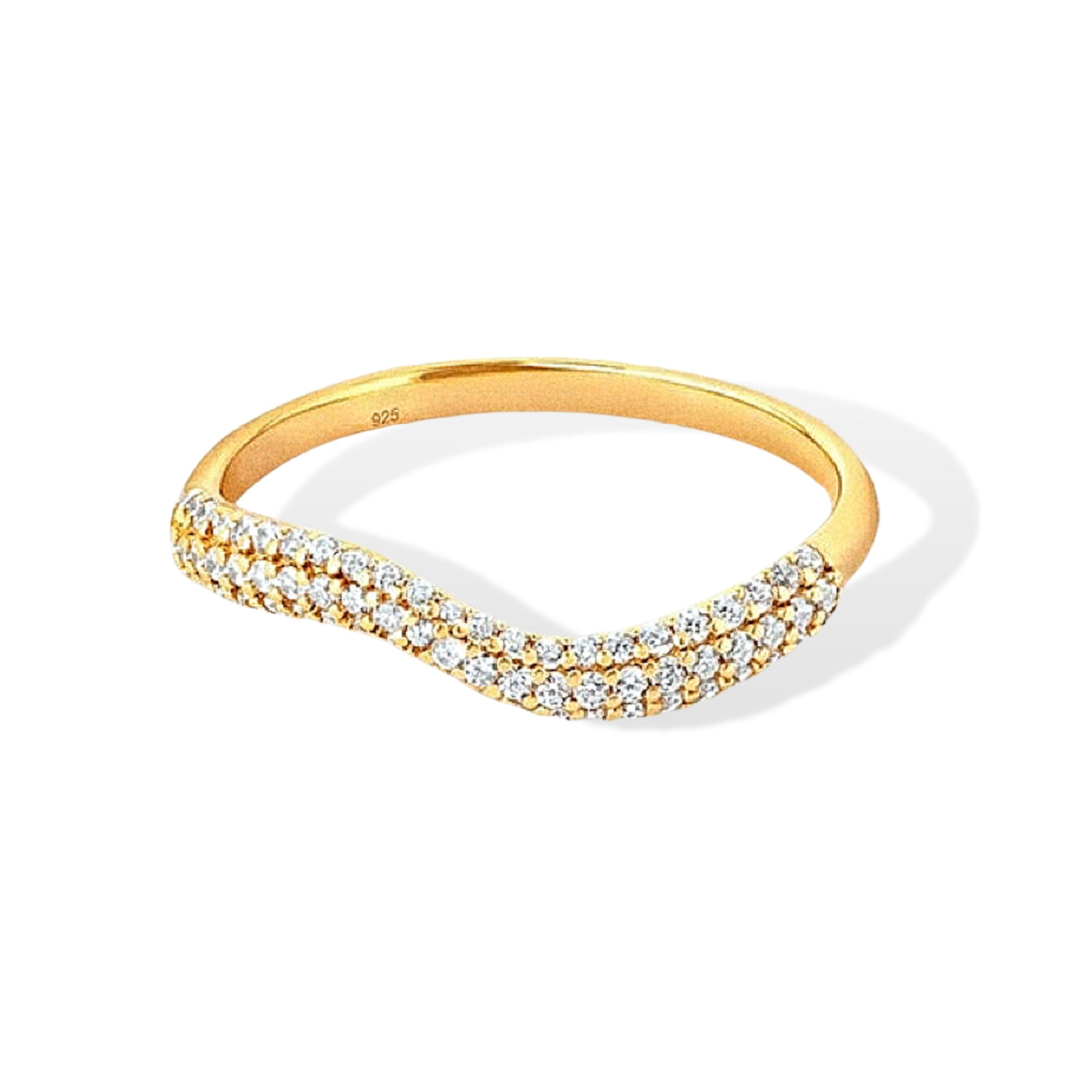 18K Gold Plated Sterling Silver Hypoallergenic Waterproof Pave Curve Rings The Aura