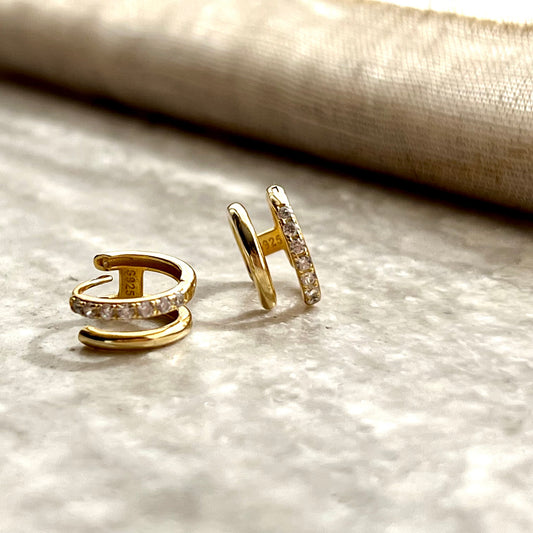 Pavé Double Loop Huggie Earrings